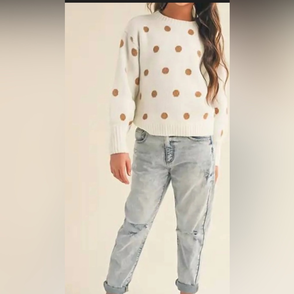 Girls Polka Dot Sweater In Ivory - Picture 2 of 12